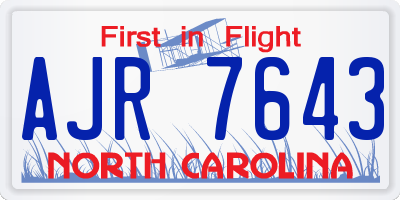 NC license plate AJR7643
