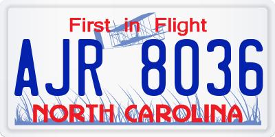 NC license plate AJR8036