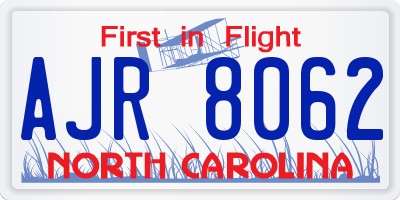 NC license plate AJR8062