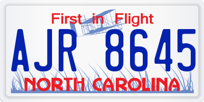 NC license plate AJR8645
