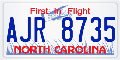 NC license plate AJR8735