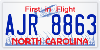 NC license plate AJR8863