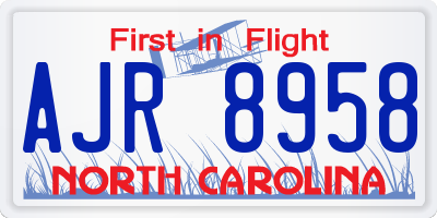 NC license plate AJR8958