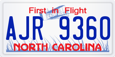 NC license plate AJR9360