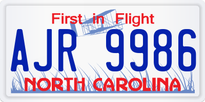 NC license plate AJR9986