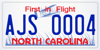 NC license plate AJS0004