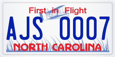 NC license plate AJS0007