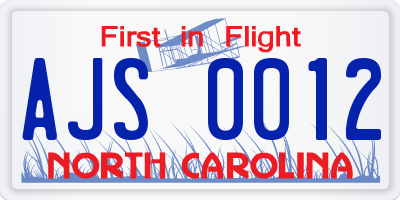 NC license plate AJS0012