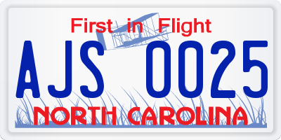NC license plate AJS0025