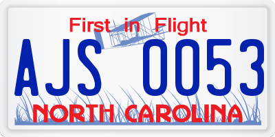 NC license plate AJS0053