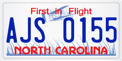 NC license plate AJS0155