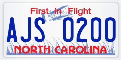 NC license plate AJS0200