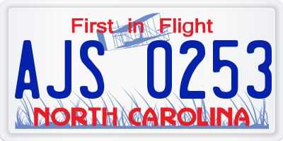 NC license plate AJS0253