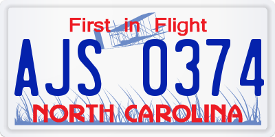 NC license plate AJS0374