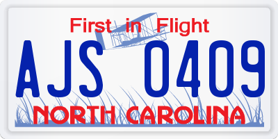 NC license plate AJS0409