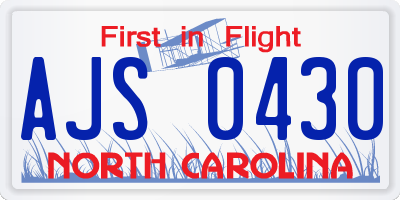 NC license plate AJS0430
