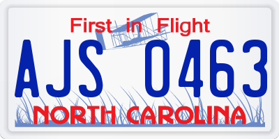 NC license plate AJS0463