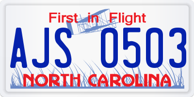 NC license plate AJS0503