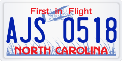 NC license plate AJS0518