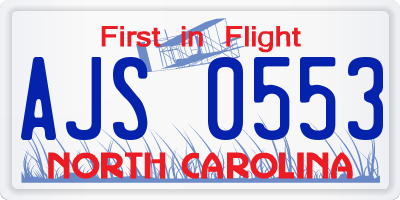 NC license plate AJS0553
