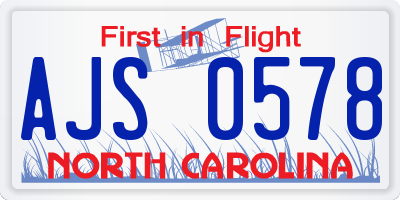 NC license plate AJS0578