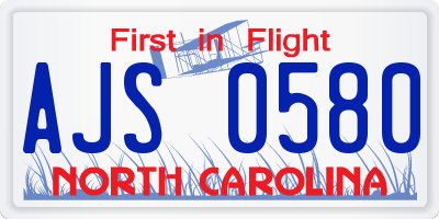 NC license plate AJS0580