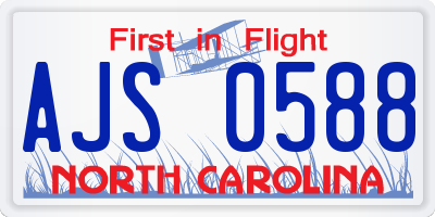 NC license plate AJS0588