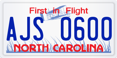 NC license plate AJS0600