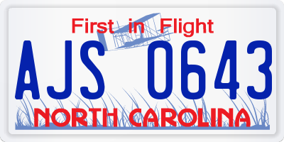 NC license plate AJS0643