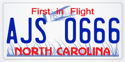 NC license plate AJS0666