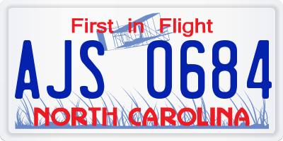 NC license plate AJS0684