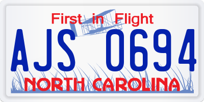 NC license plate AJS0694