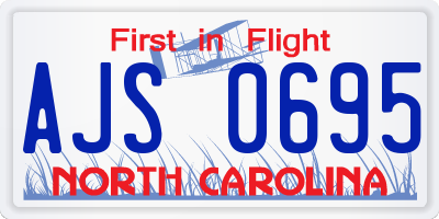 NC license plate AJS0695