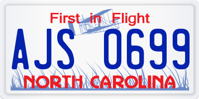 NC license plate AJS0699
