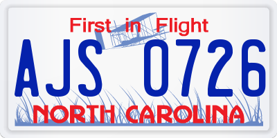 NC license plate AJS0726
