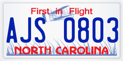 NC license plate AJS0803