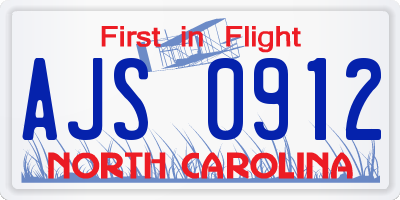 NC license plate AJS0912