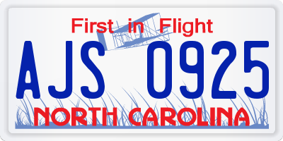 NC license plate AJS0925