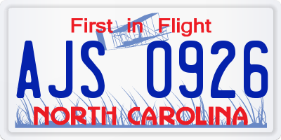 NC license plate AJS0926