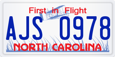 NC license plate AJS0978
