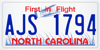 NC license plate AJS1794