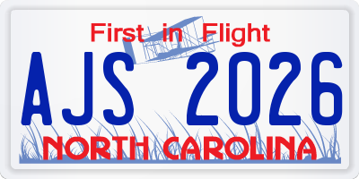NC license plate AJS2026