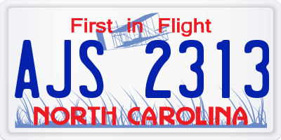 NC license plate AJS2313