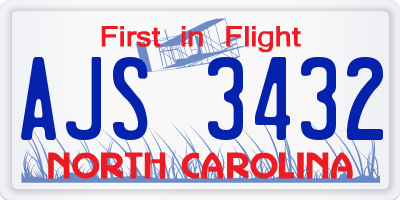 NC license plate AJS3432