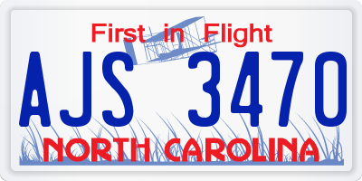 NC license plate AJS3470