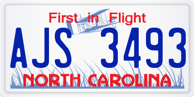 NC license plate AJS3493
