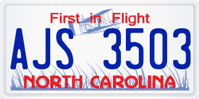 NC license plate AJS3503