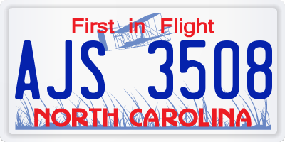 NC license plate AJS3508
