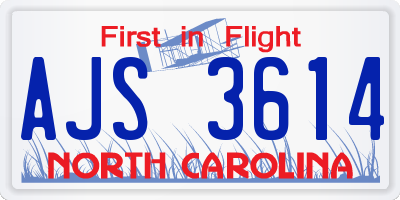 NC license plate AJS3614