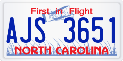 NC license plate AJS3651